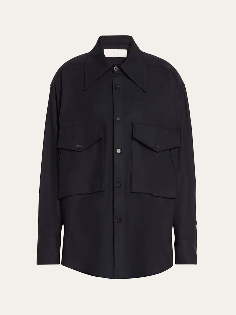 Oversized Button Down Wool Cashmere Top - 1