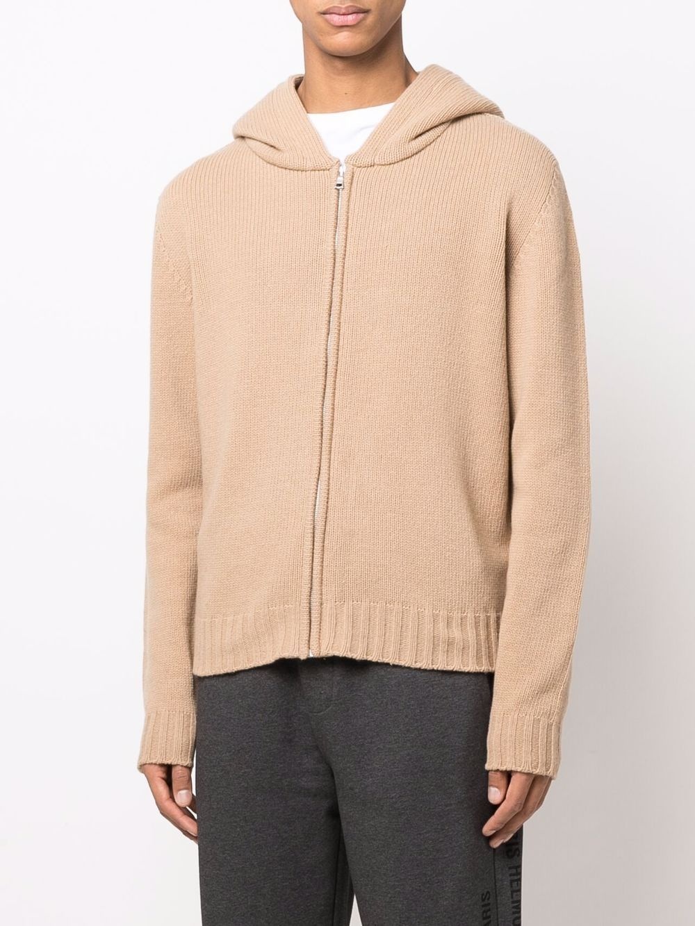 curved logo zip-up knitted hoodie - 3