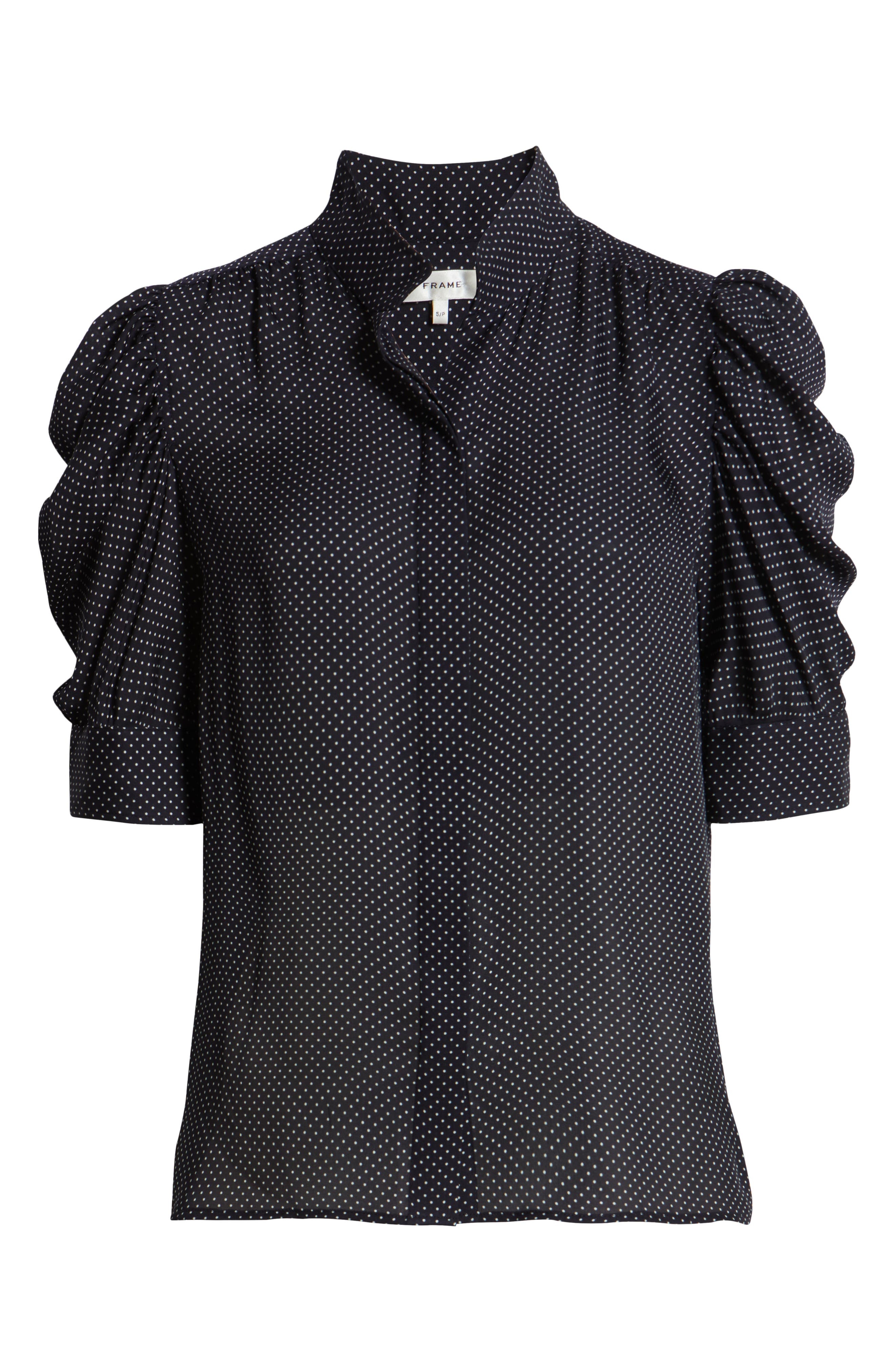 FRAME The Gillian Puff Sleeve Silk Blouse in Navy Multi at Nordstrom - 5
