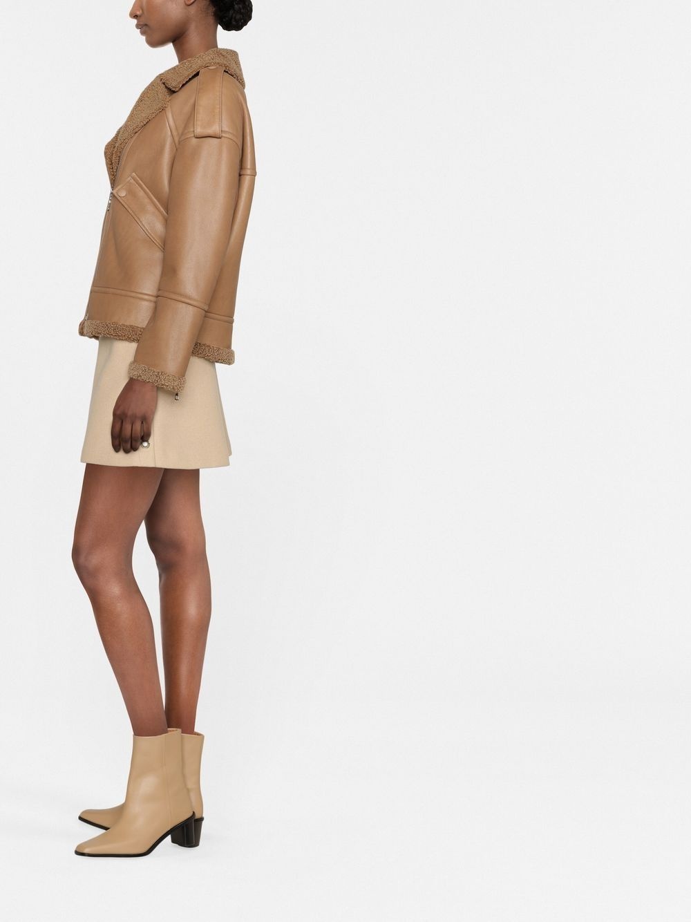 leather zip-up biker jacket - 3