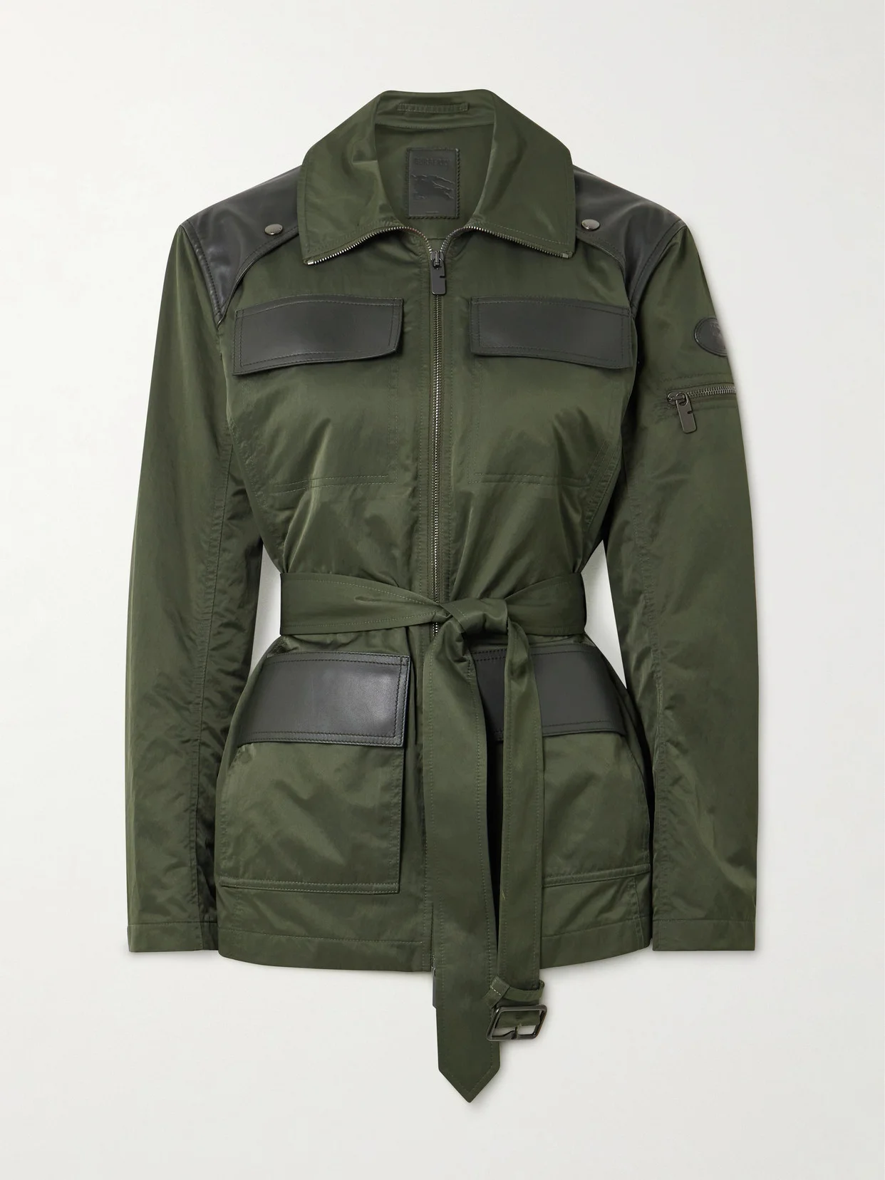 Belted Leather-trimmed Shell Jacket - 1