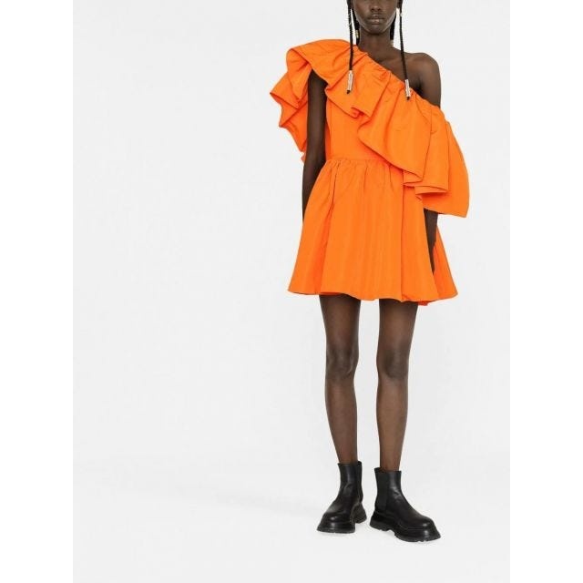Short orange dress with ruffles and flounces - 2