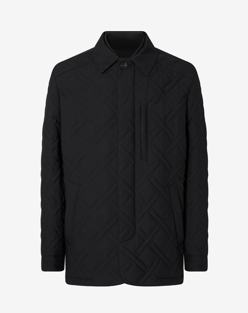 Black technical fabric caban coat with detachable vest 1
