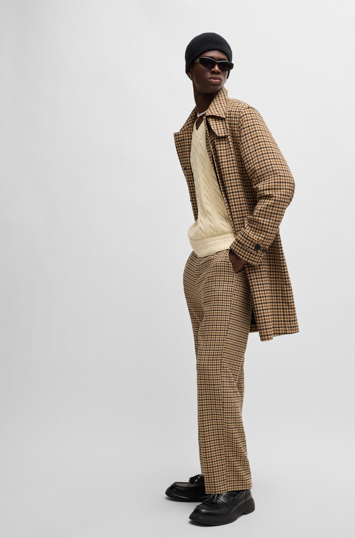 HOUNDSTOOTH-CHECK REGULAR-FIT COAT WITH CONCEALED CLOSURE - 6