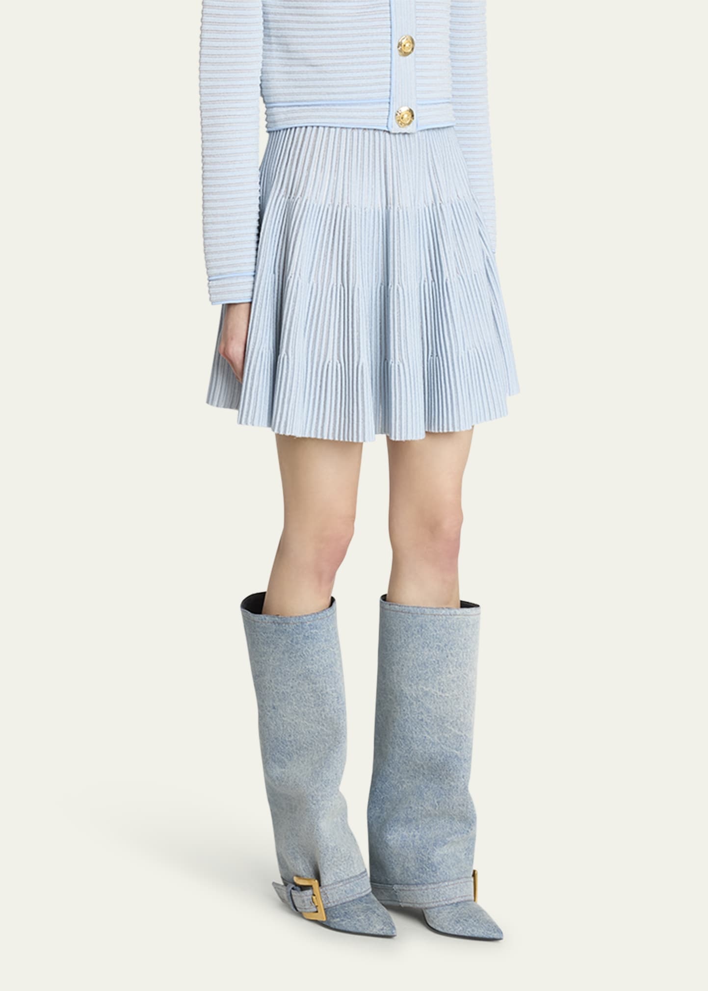 Pleated Knit Flare Mini Skirt - 4