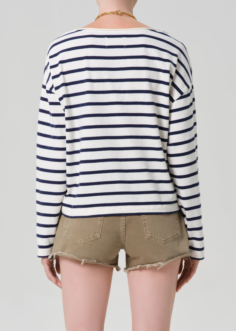 Boat Neck Long Sleeve Tee In Marine Stripe 3