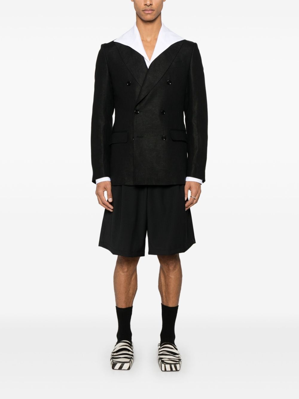 double-breasted linen blazer - 2