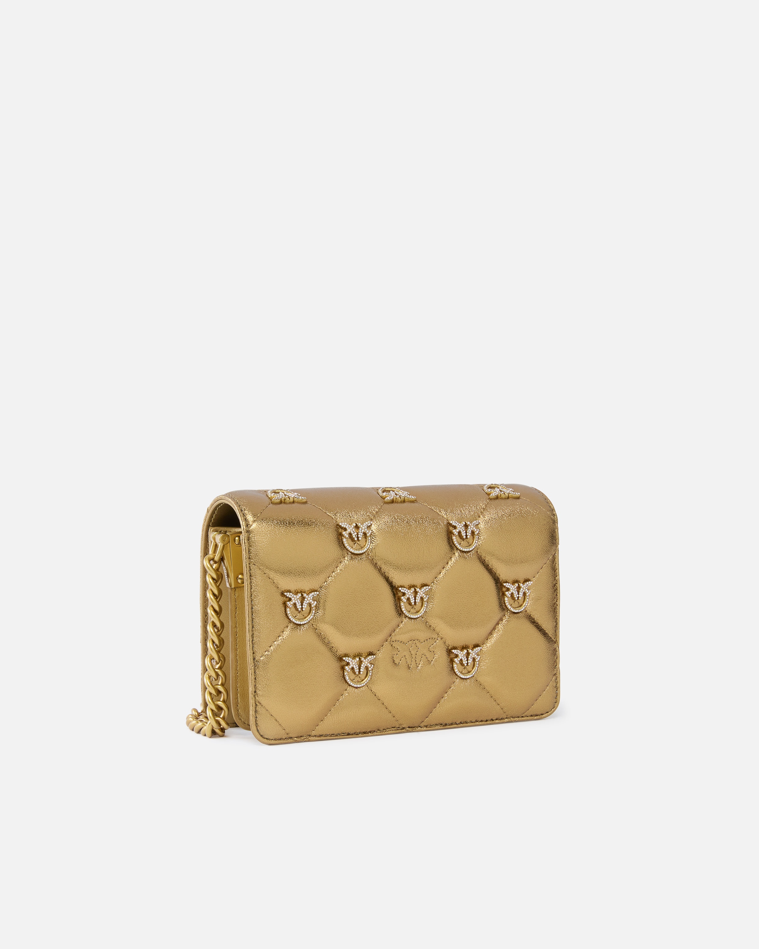 GOLDEN QUILTED HANDBAG LOVE BAG BIRDS PINKO GALLERIA - 2