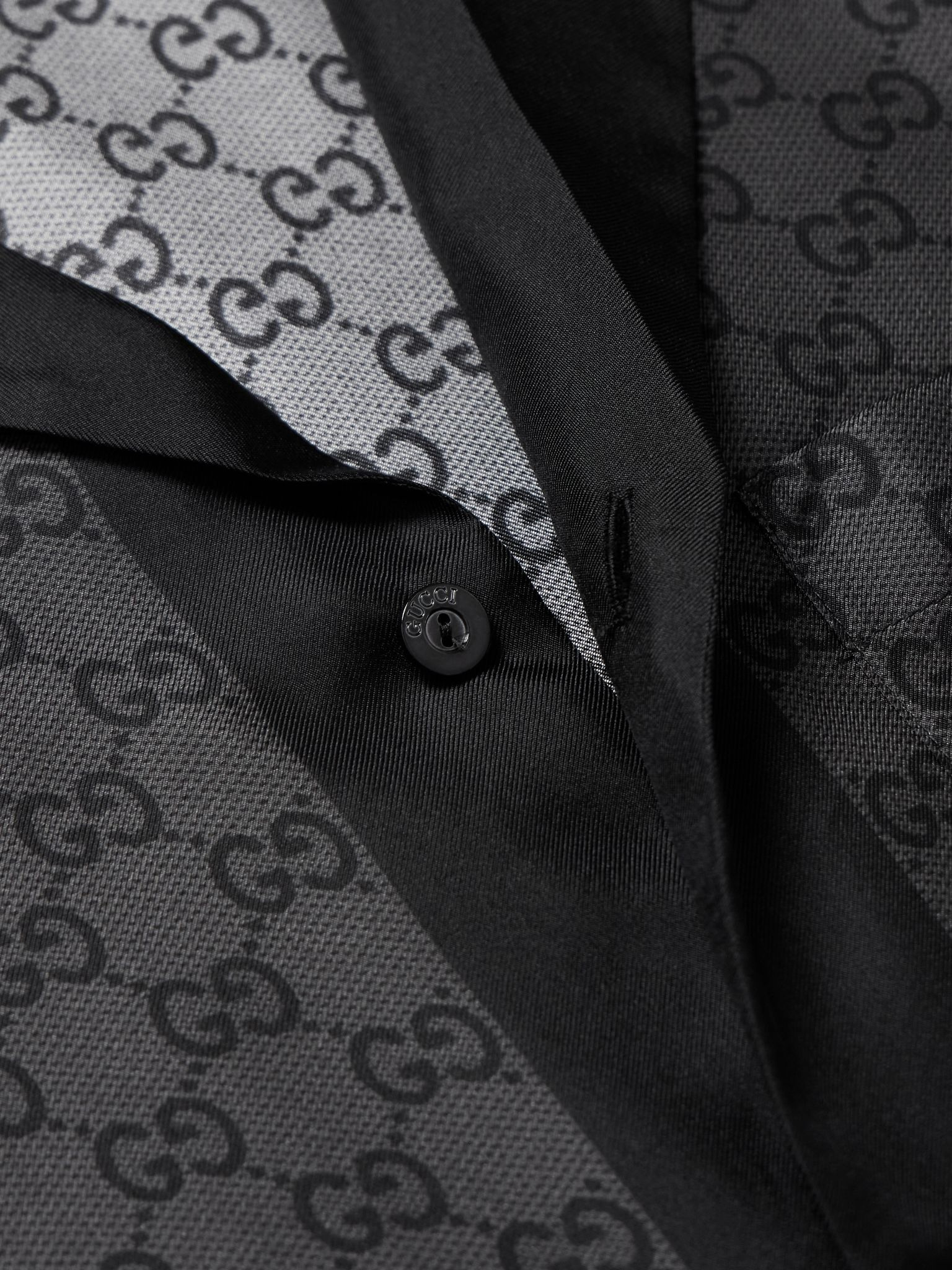 Camp-Collar Logo-Print Silk-Satin Shirt Dark gray - 4