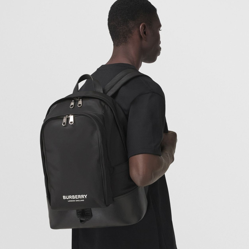 Burberry Large Logo Print Nylon and Leather Backpack outlook