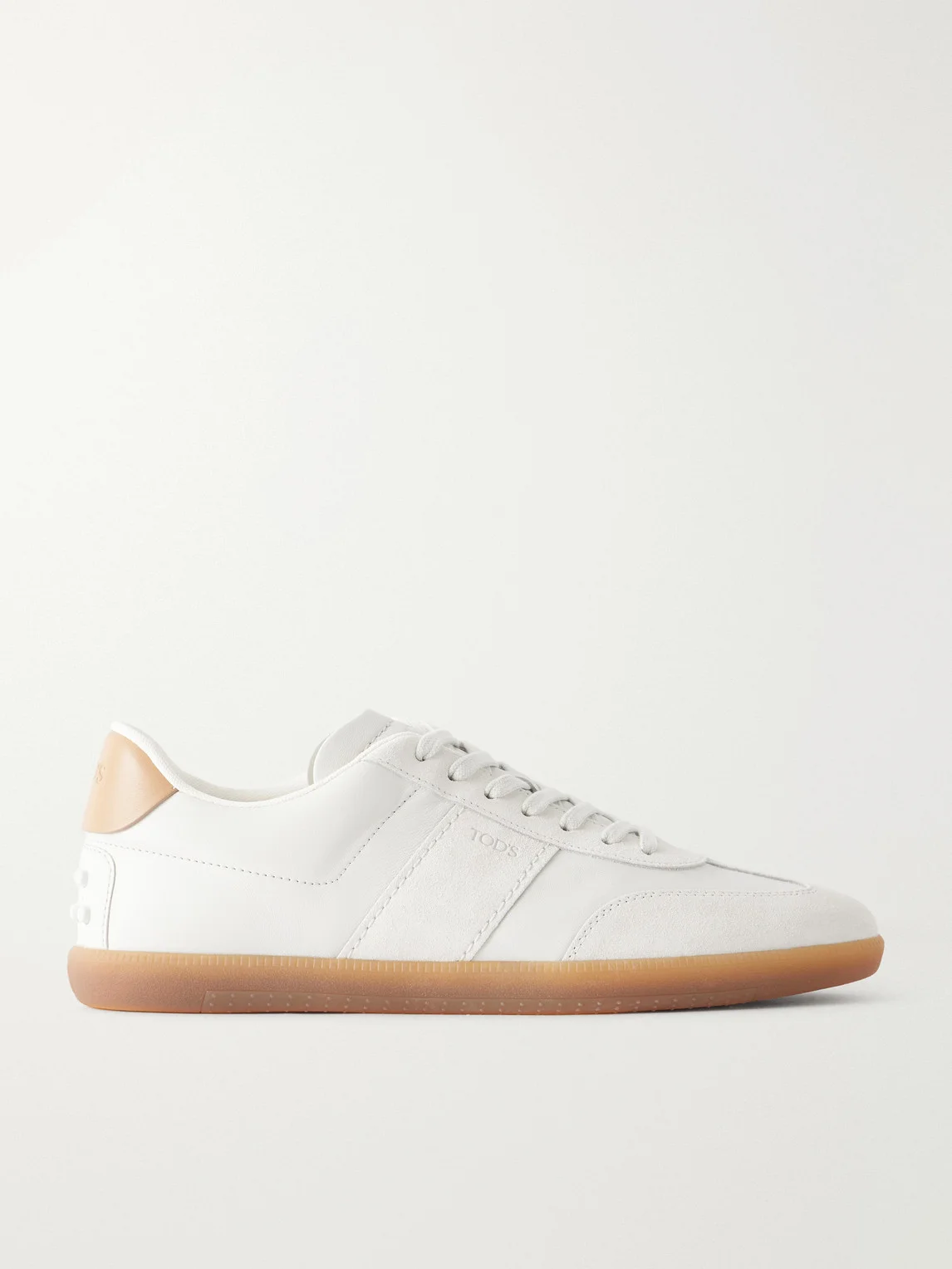 Suede-Trimmed Leather Sneakers - 1