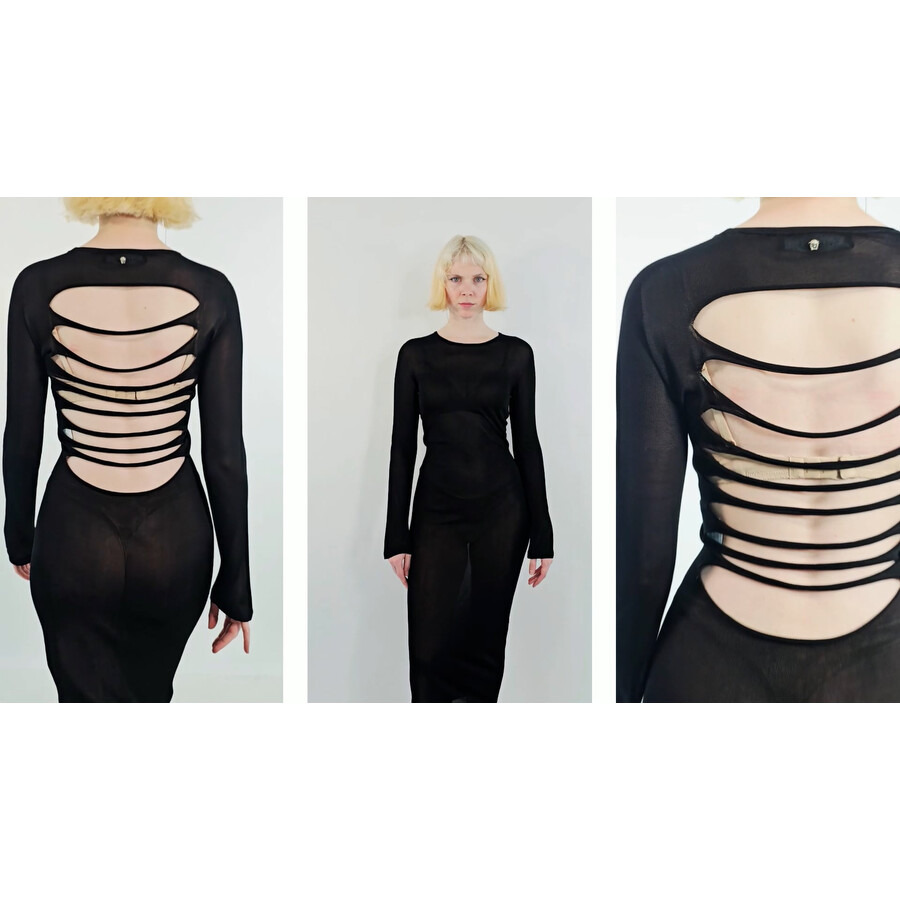 Versace Knit Slashed Back Transparent Midi Dress - 5