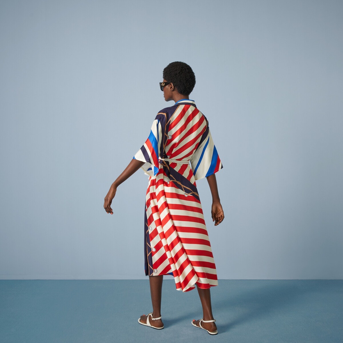 Stripe rope print silk dress - 7