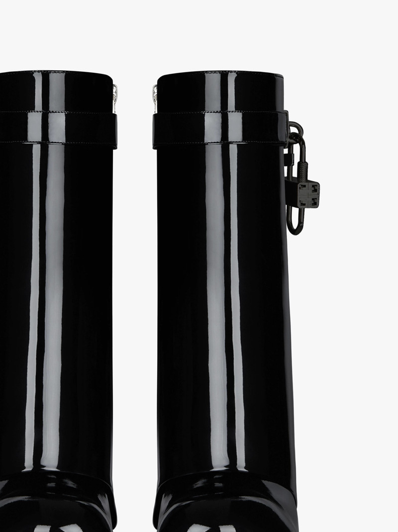 SHARK LOCK BIKER ANKLE BOOTS IN PATENT LEATHER 6