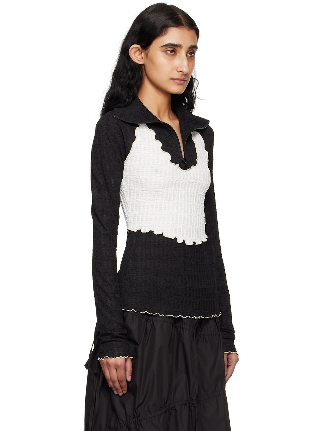 Black Half-Zip Wrinkle Top - 2
