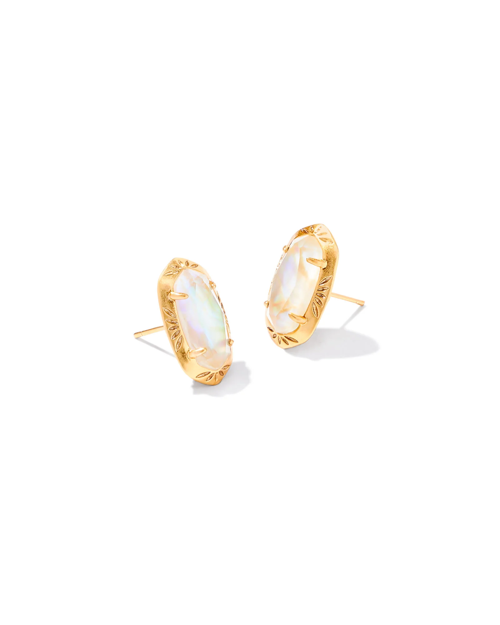 Ellie Vintage Gold Etch Frame Stud Earrings in Iridescent Abalone - 1