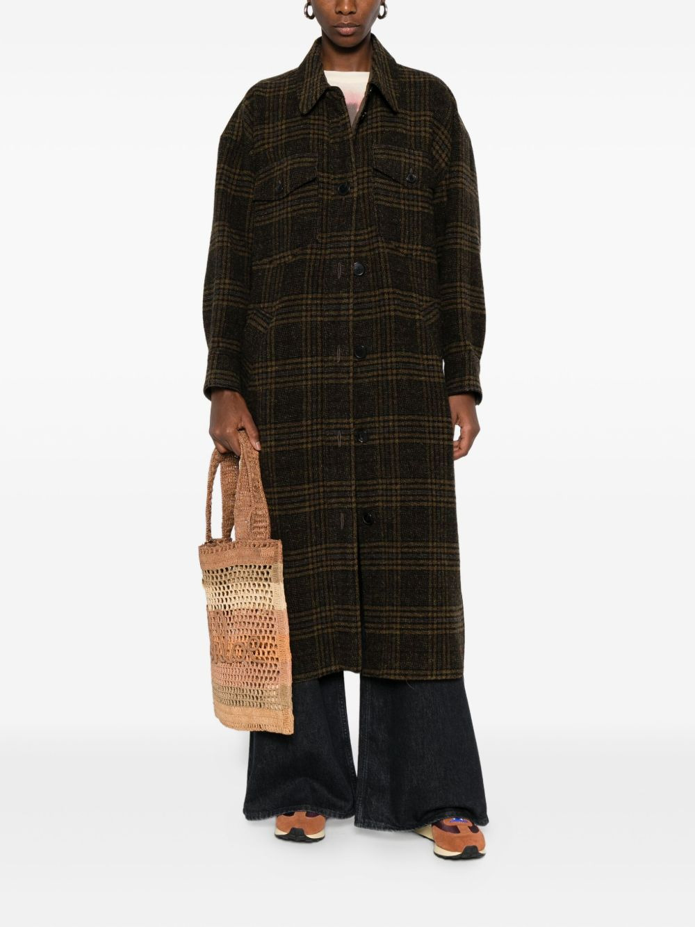 checked wool single-breasted coat - 2