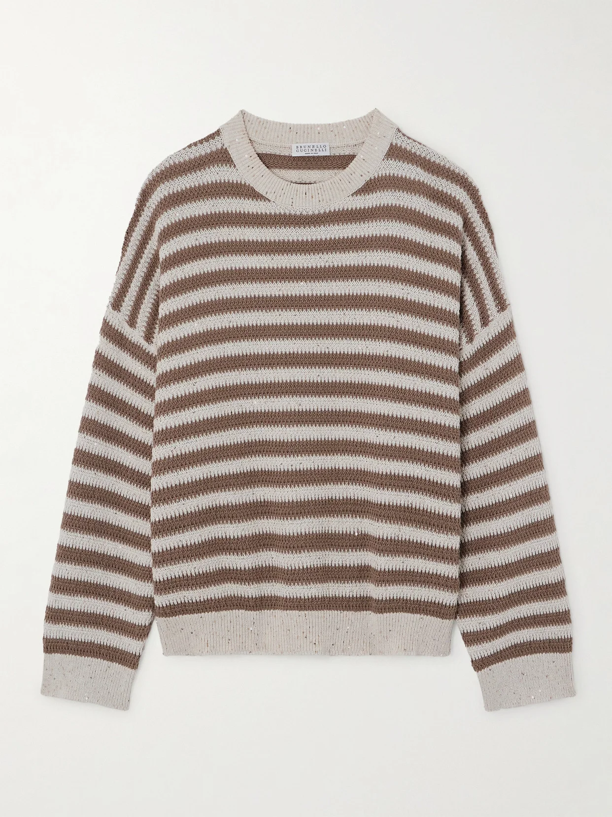 Sequin-embellished Striped Cotton-blend Sweater - 1