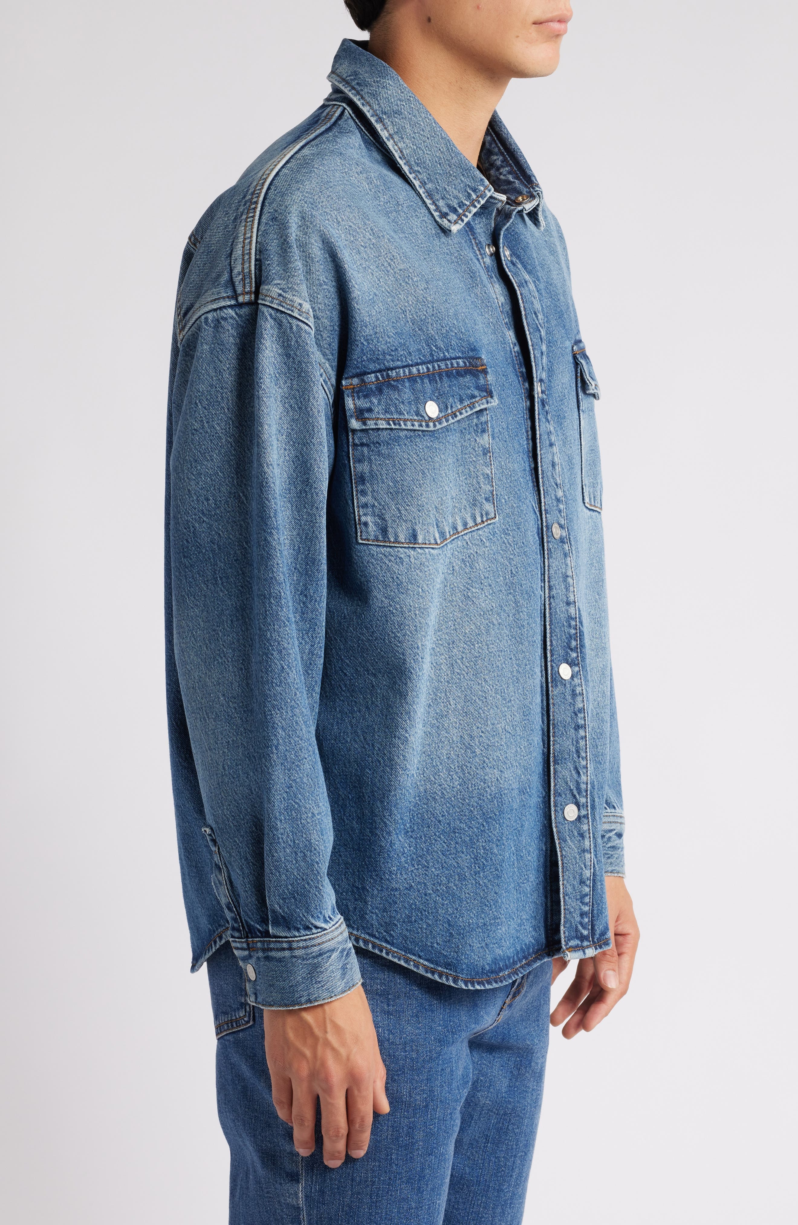 FRAME Relaxed Double Pocket Denim Shirt Jacket in Briset at Nordstrom - 3