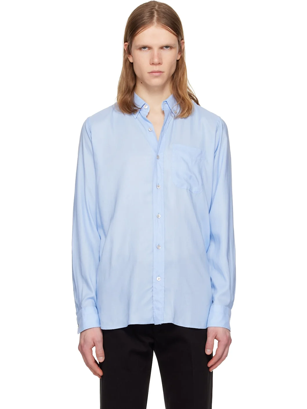 Blue Fluid Gabardine Slim Fit Shirt - 1