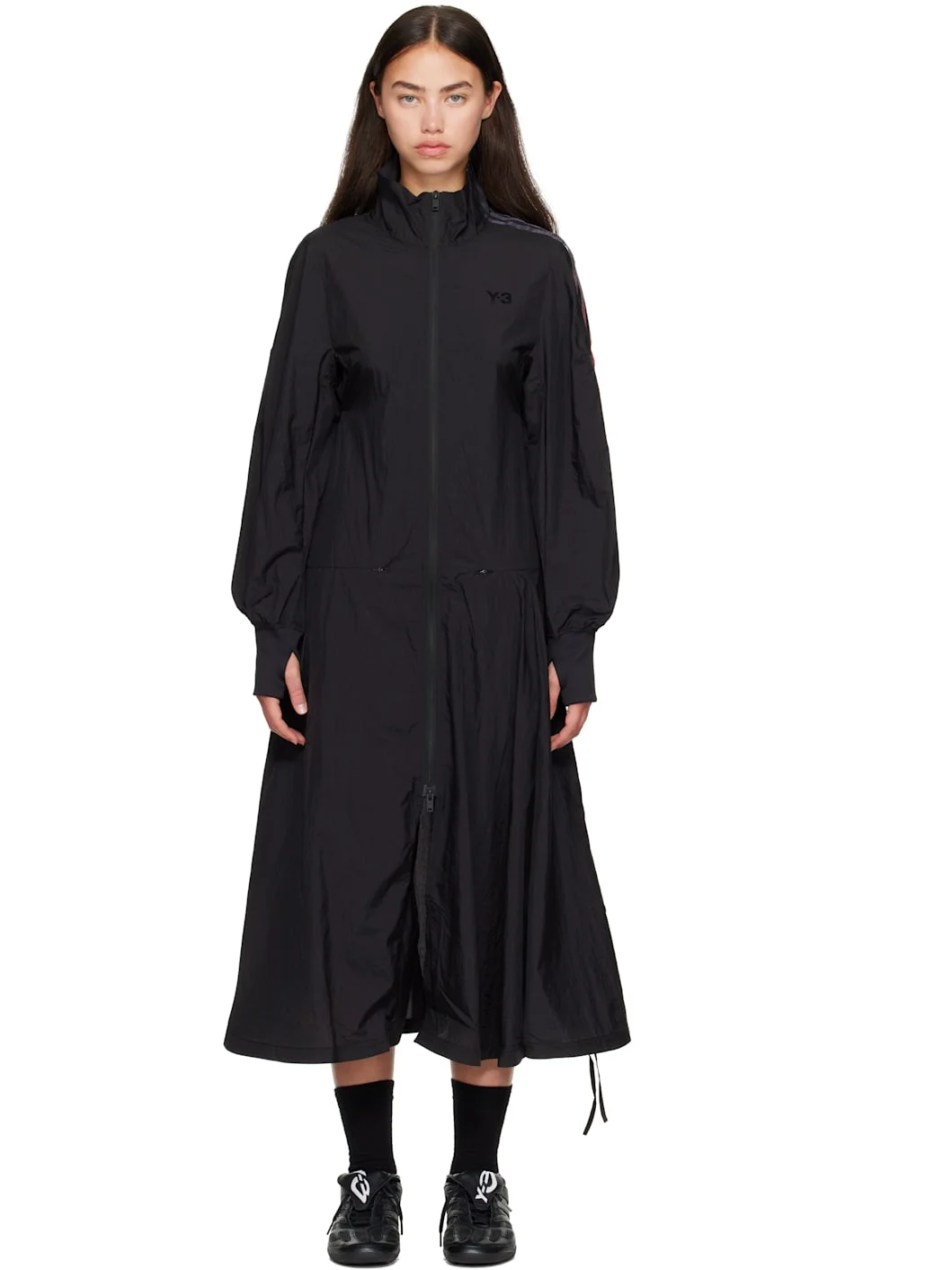 Black Gradient 3-Stripes Nylon Track Midi Dress - 1