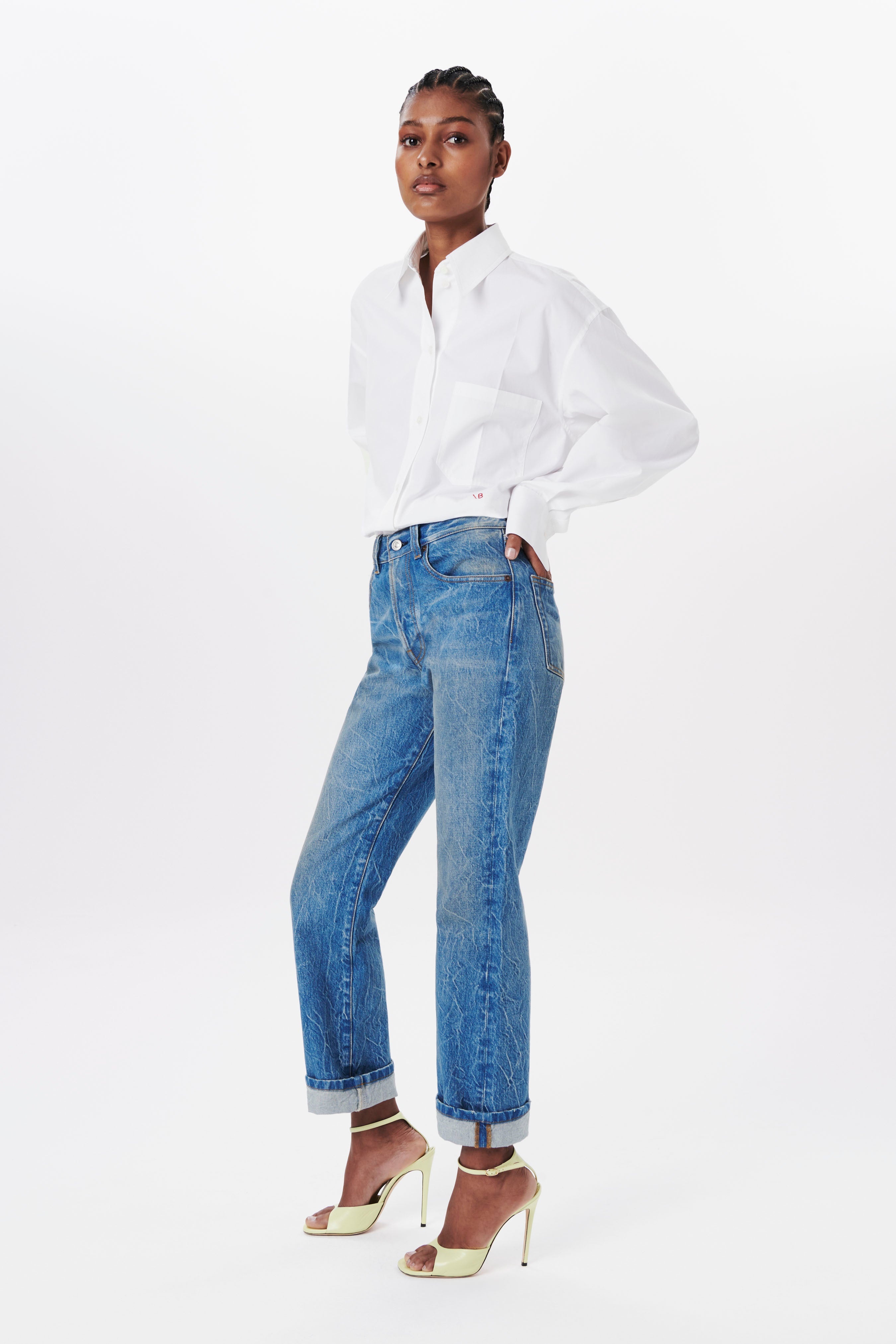 Cropped Long Sleeve Shirt in White - 2