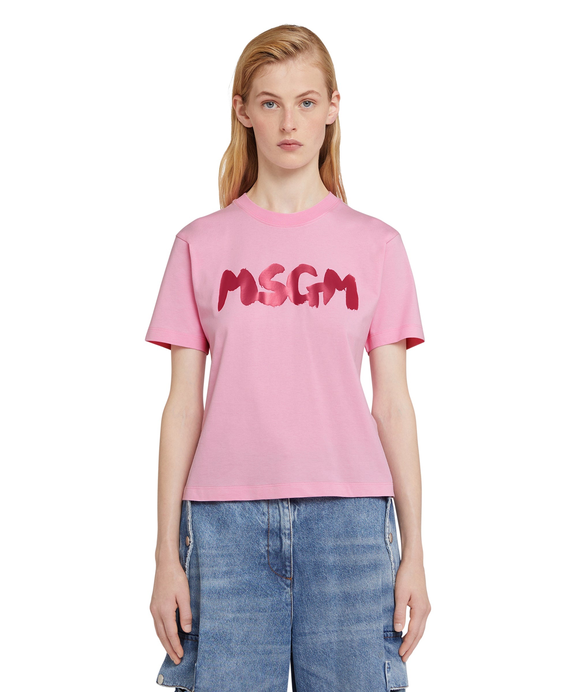 Cotton crewneck t-shirt with new MSGM brushed logo - 2