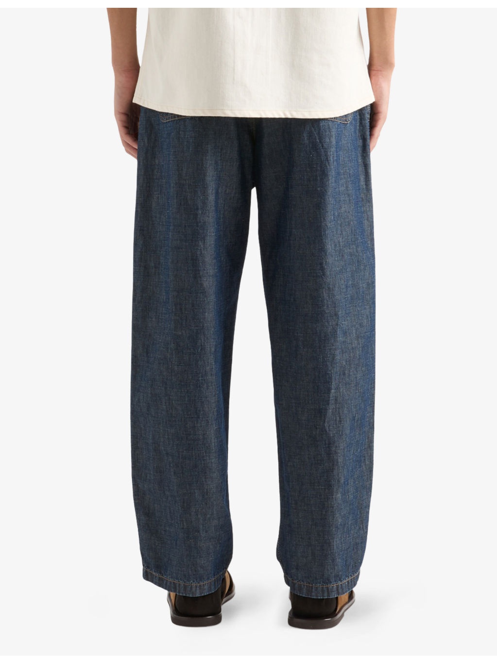 Triangle-Logo Relaxed Chambray Cotton-Linen Trousers - 4