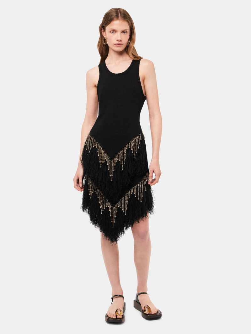 rabanne BLACK WOVEN SKIRT WITH KNITTED BEADS AND FEATHERS outlook