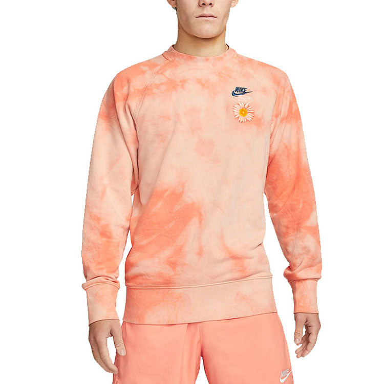 Men's Nike Sportswear Casual Sports Tie Dye Daisy Embroidered Round Neck Red DM5011-693 - 5