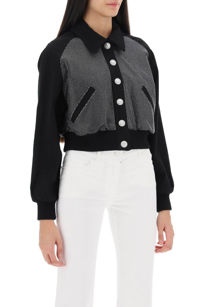 BALMAIN DENIM BLOUSON JACKET WITH RHINESTONES - 2