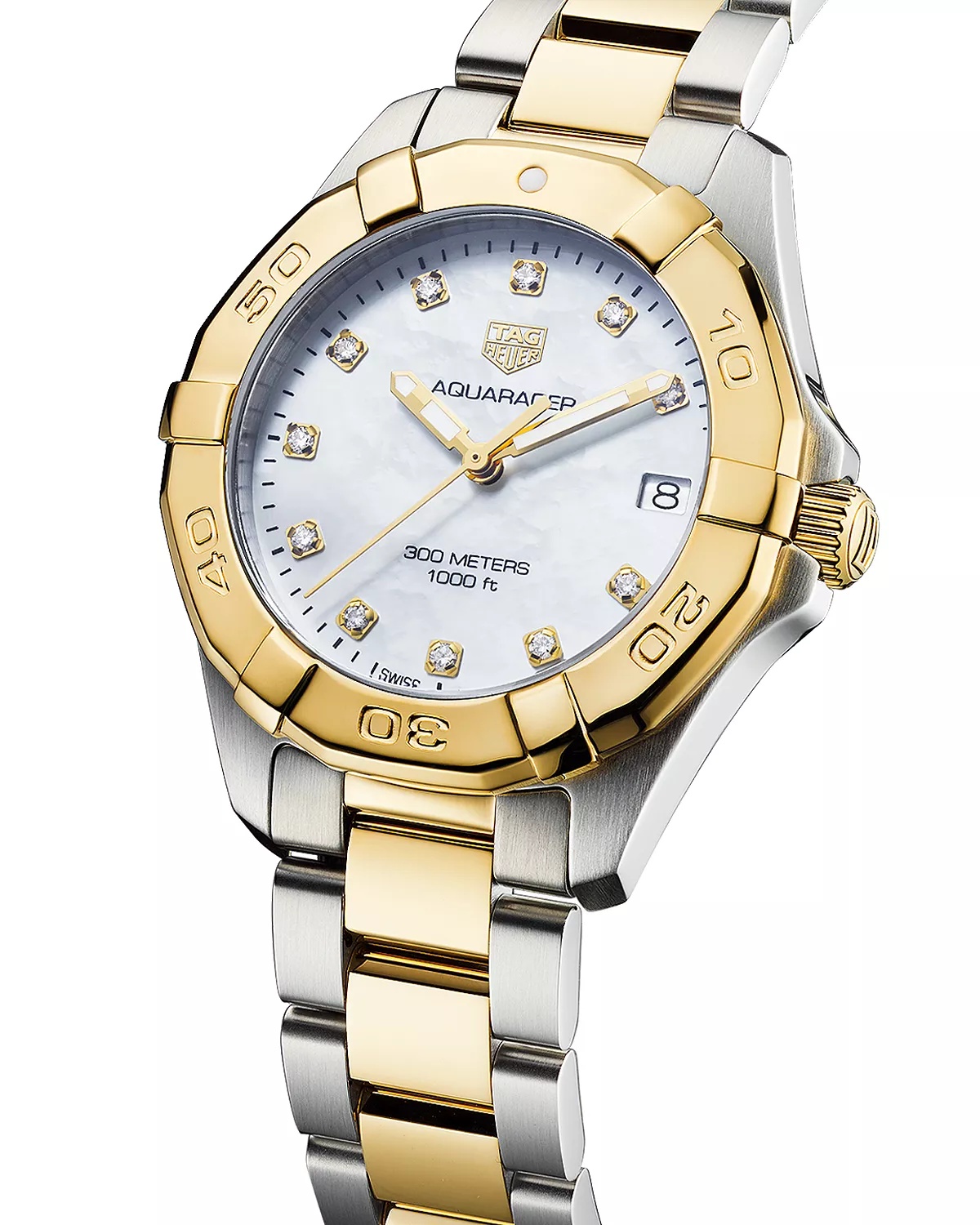 Aquaracer Quartz Ladies' Mother of Pearl Steel & 18K Yellow Gold Coating Watch, 32mm - 3