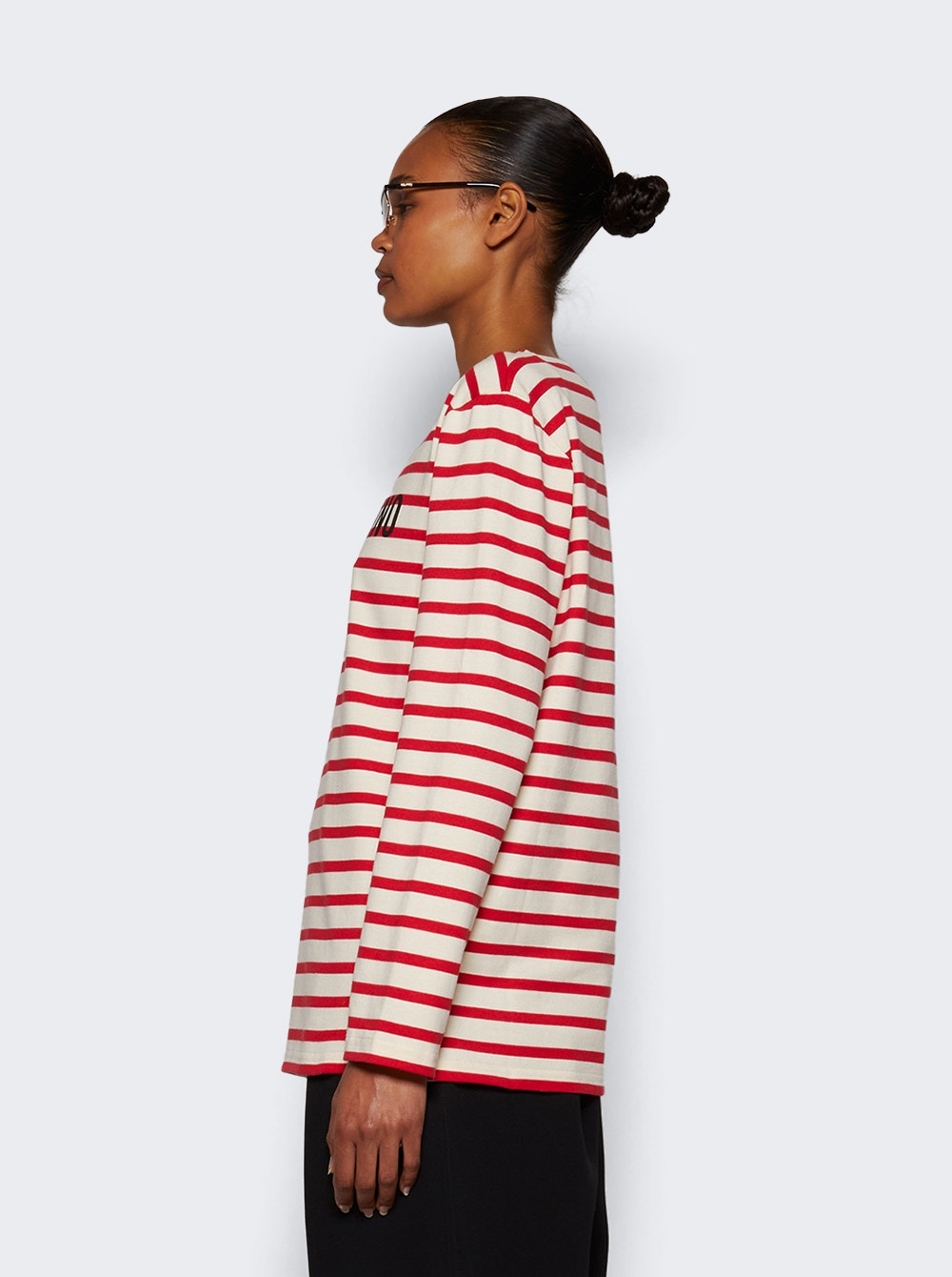 Striped Cotton Jersey Long Sleeve T-shirt Ivory And Red - 3