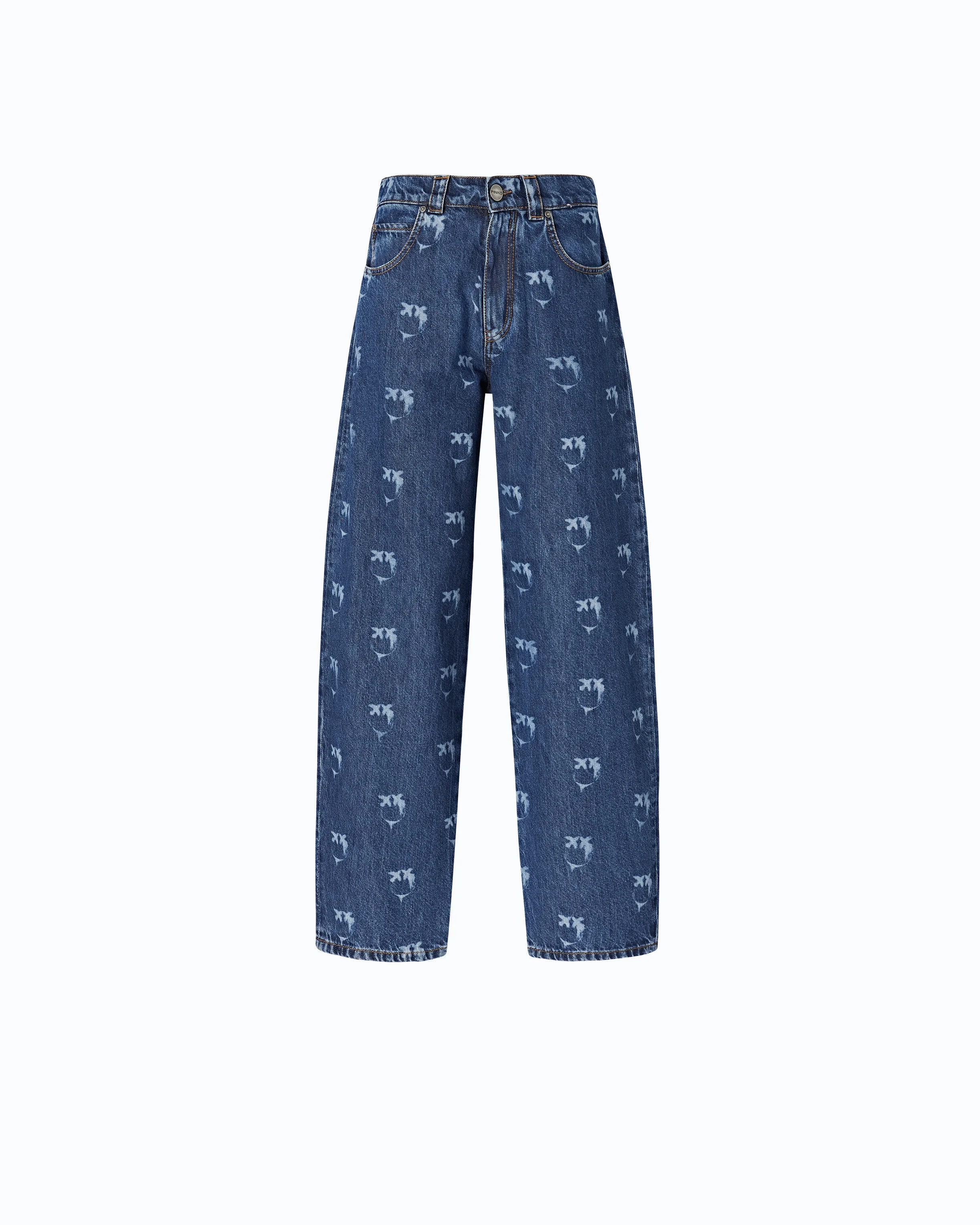 JEANS WITH ALL-OVER LOVE BIRDS LOGO - 1