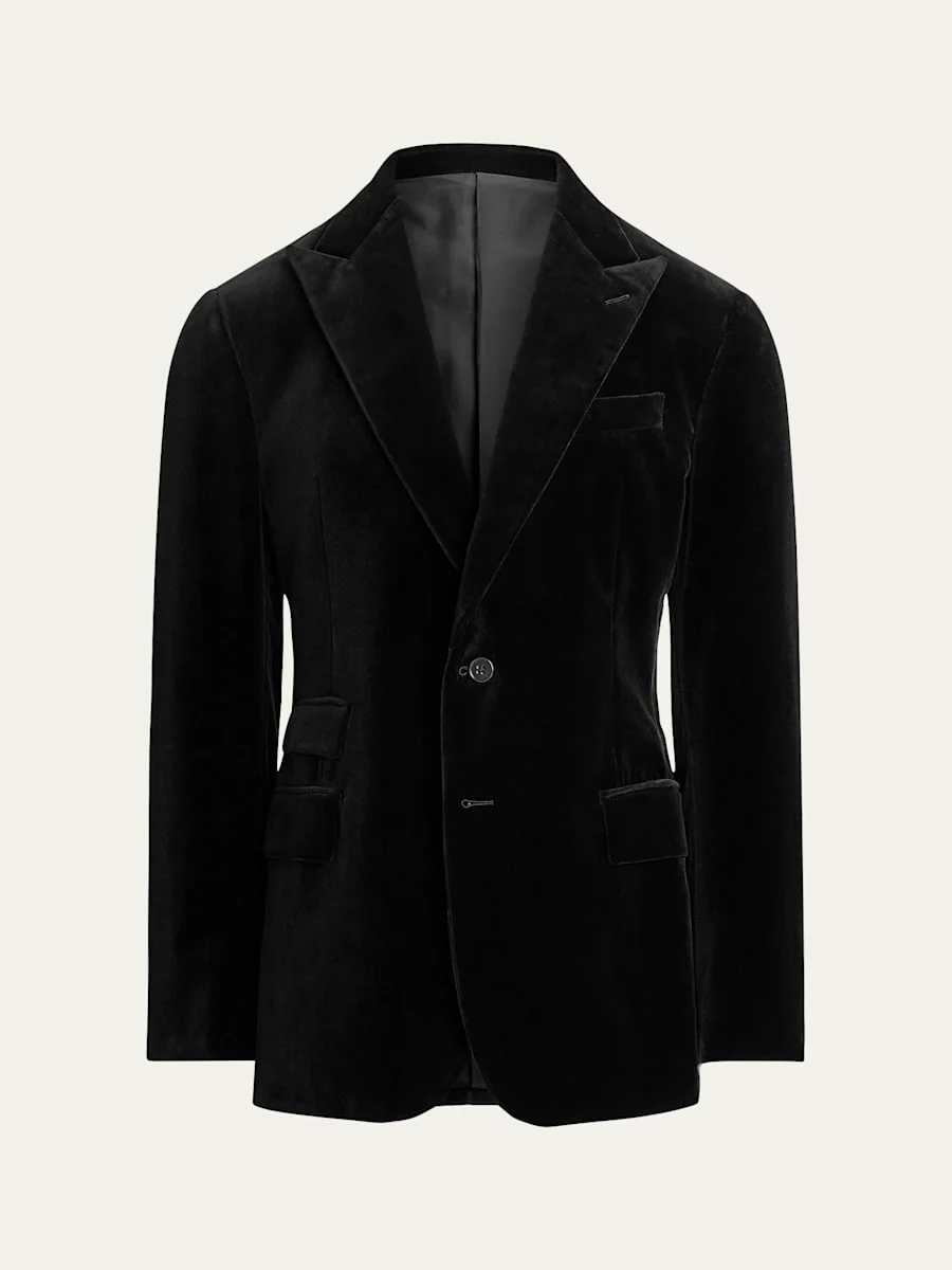 Men's Velvet Peak Lapel Single-Breasted Sport Coat - 1