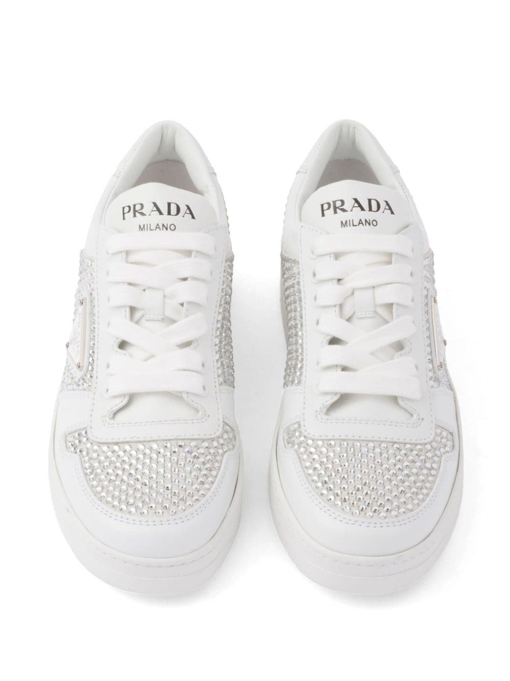crystal-embellished leather sneakers - 4
