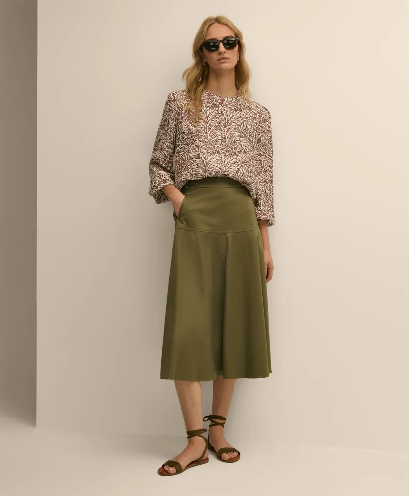 Cotton Sateen A-Line Skirt - 1