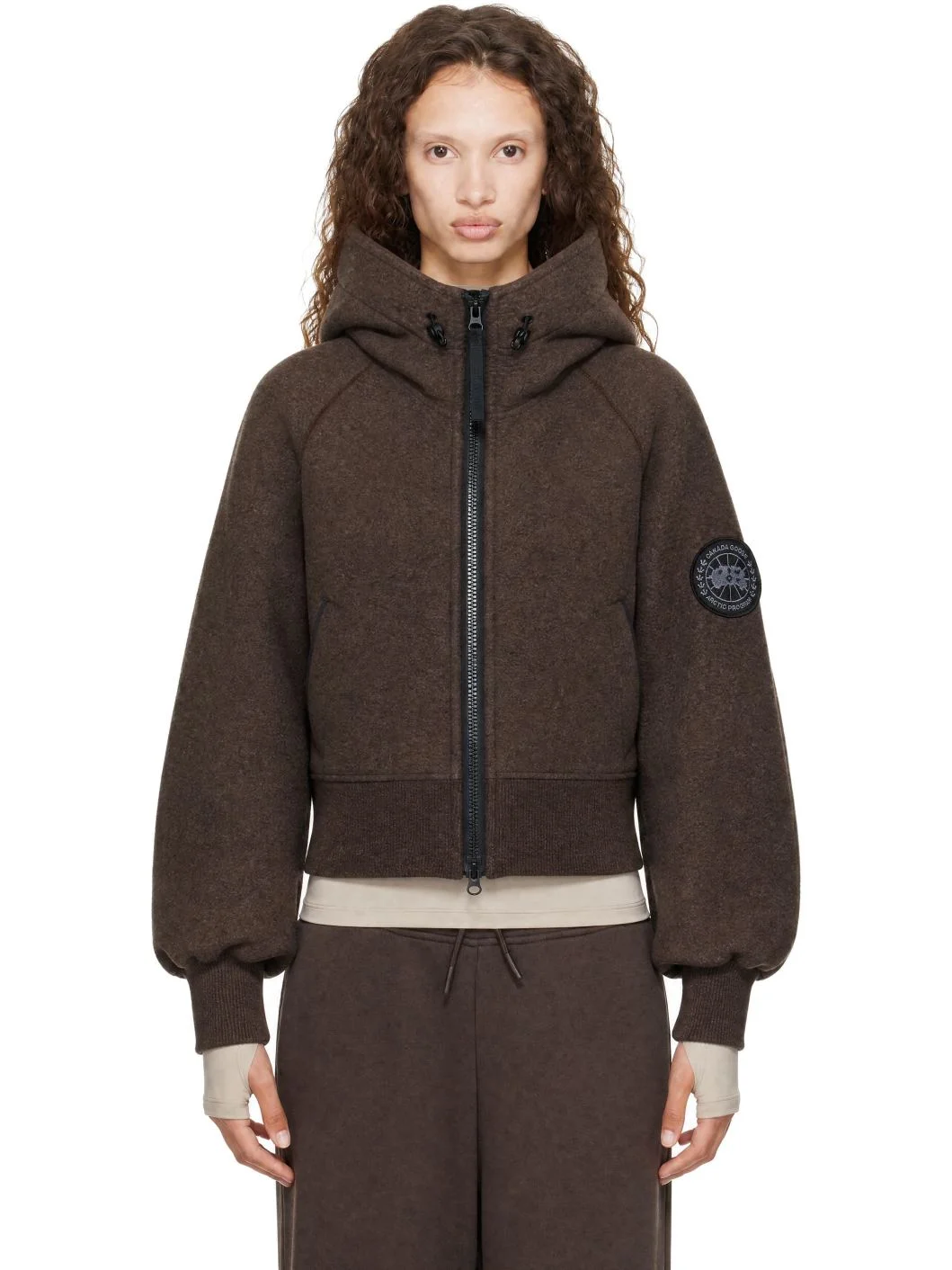 Brown Chilliwack Fleece Black Disc Bomber Jacket - 1