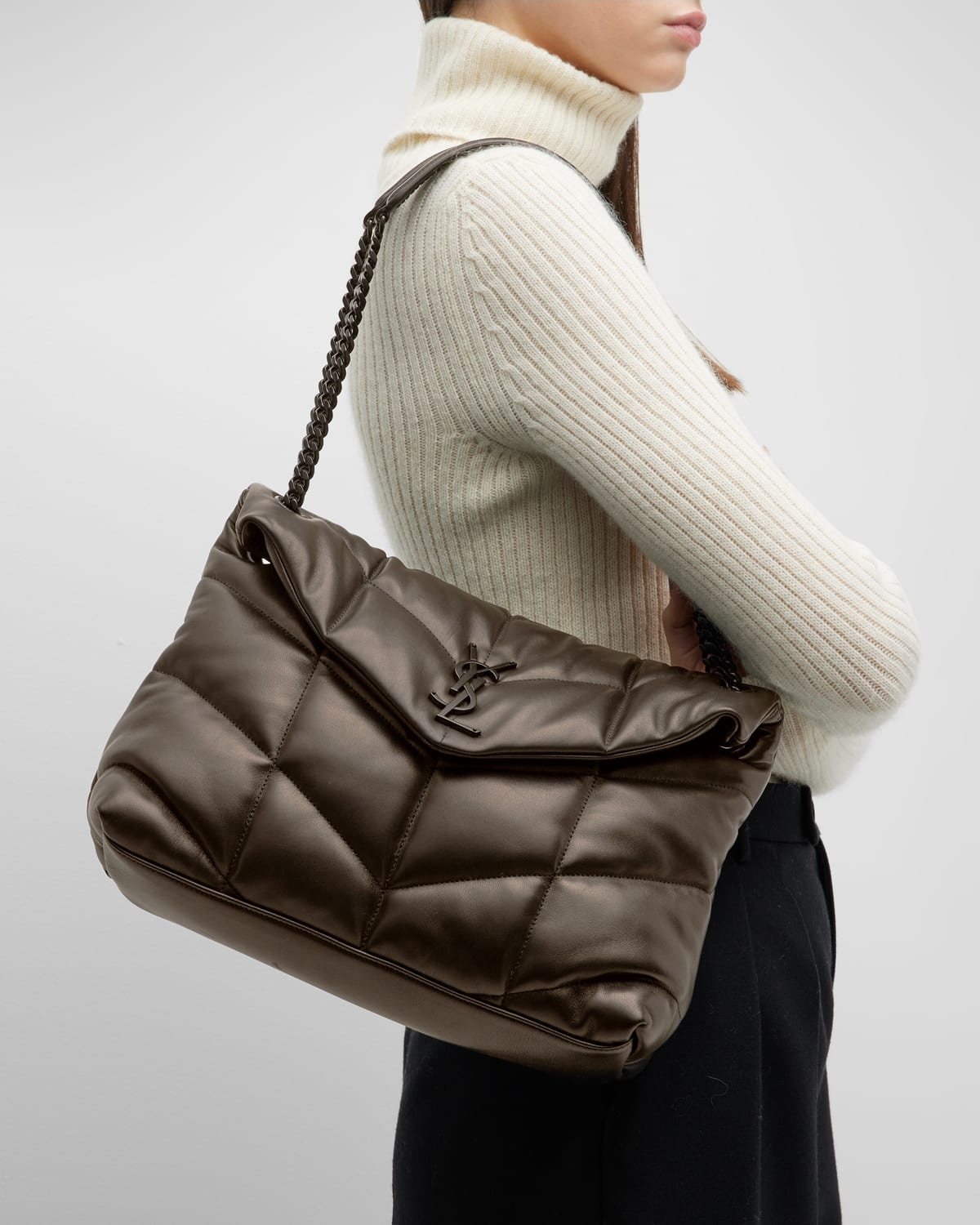 Lou Puffer Medium YSL Shoulder Bag in Quilted Leather - 6