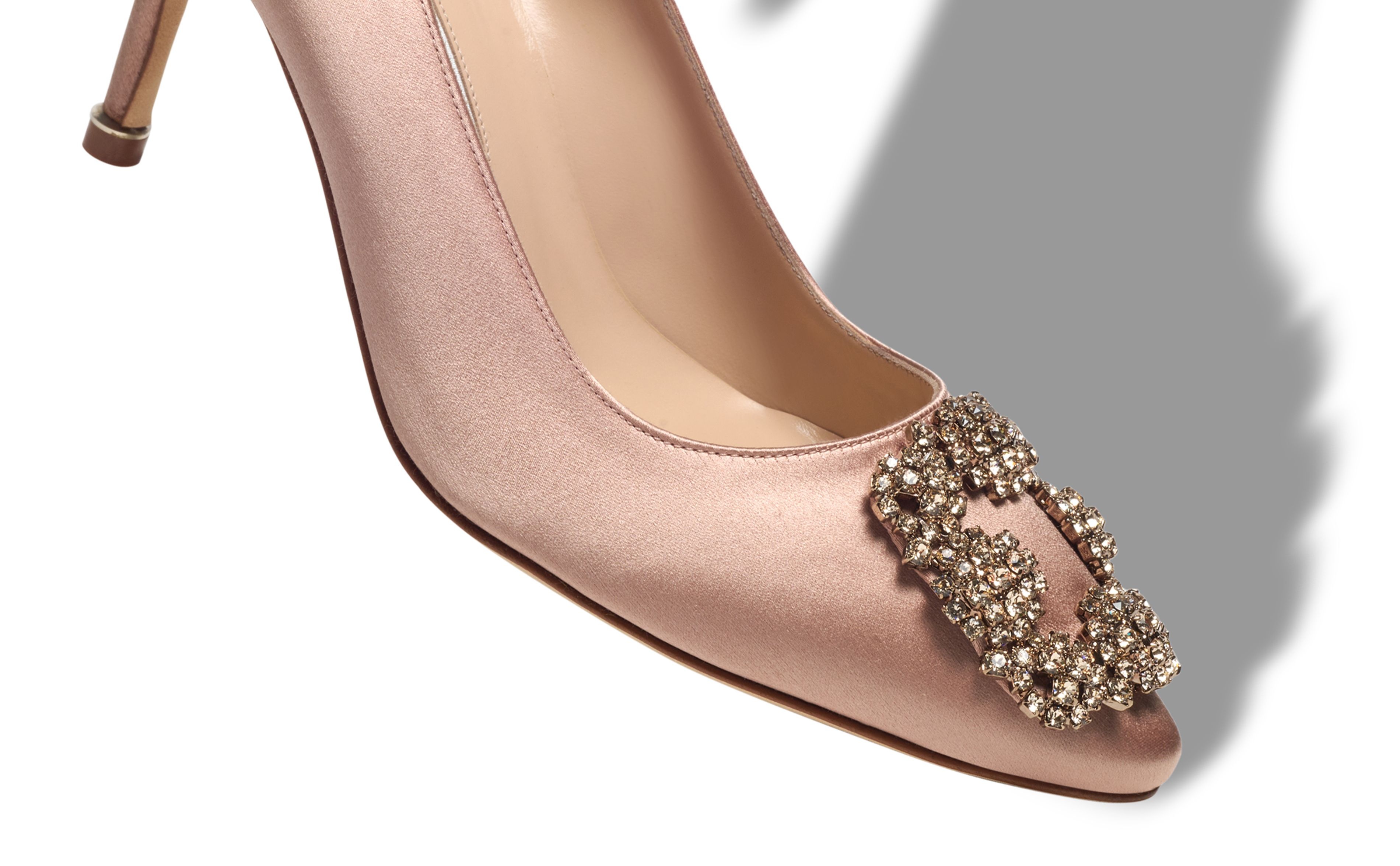 Beige Satin Jewel Buckle Pumps - 4