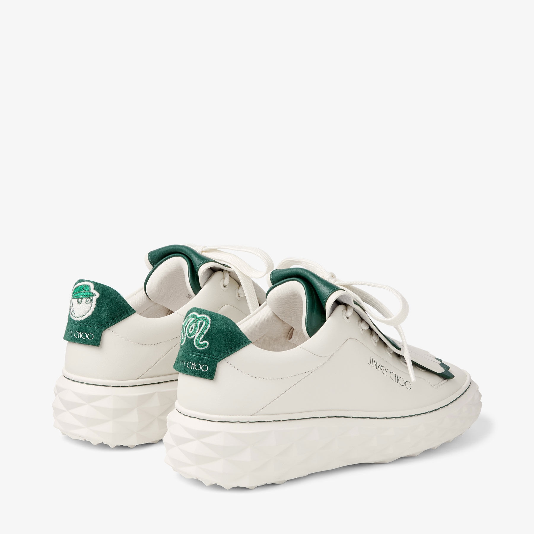 Jimmy Choo / Malbon 2.0 Diamond F 
Women's Latte Leather and Malbon Green Trainers with Detachable K - 7