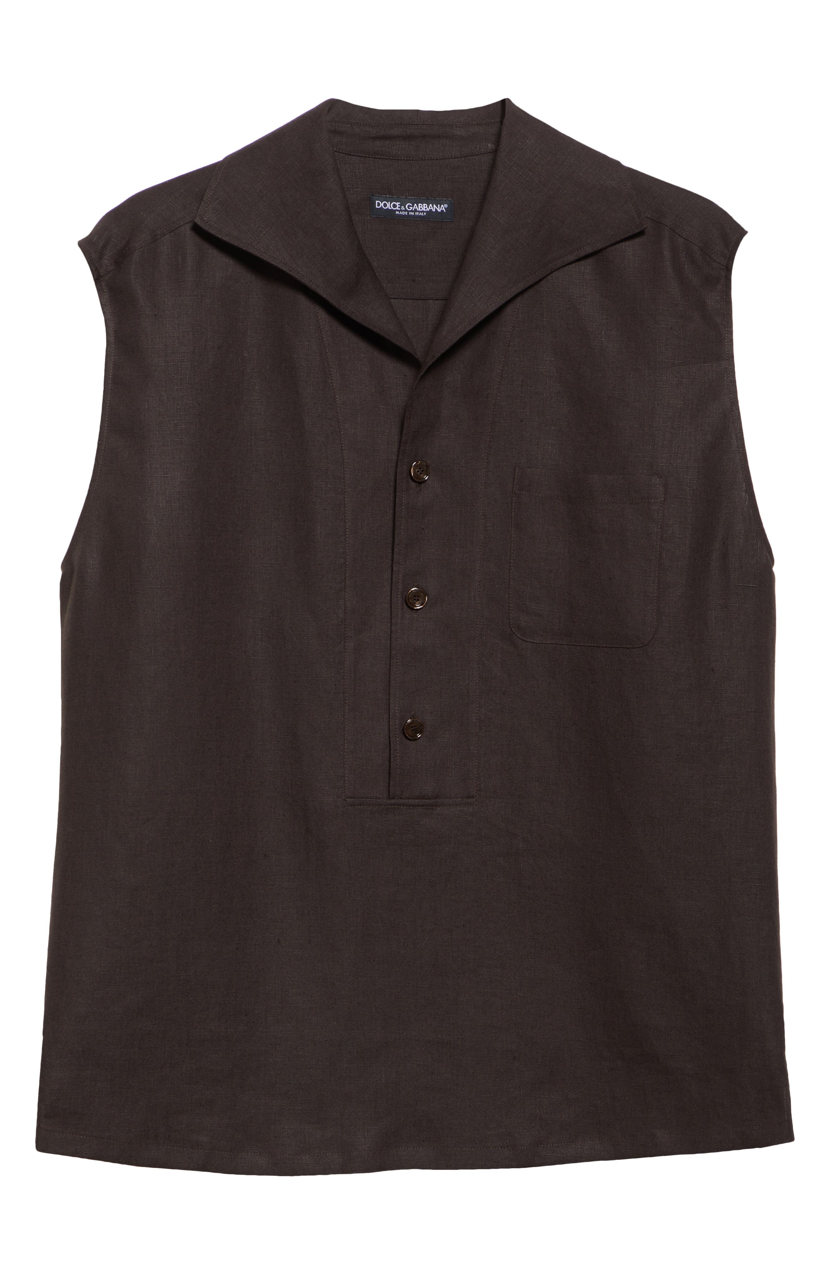 Dolce&Gabbana Sleeveless Linen Three-Button Shirt in M3977 Brown at Nordstrom - 6