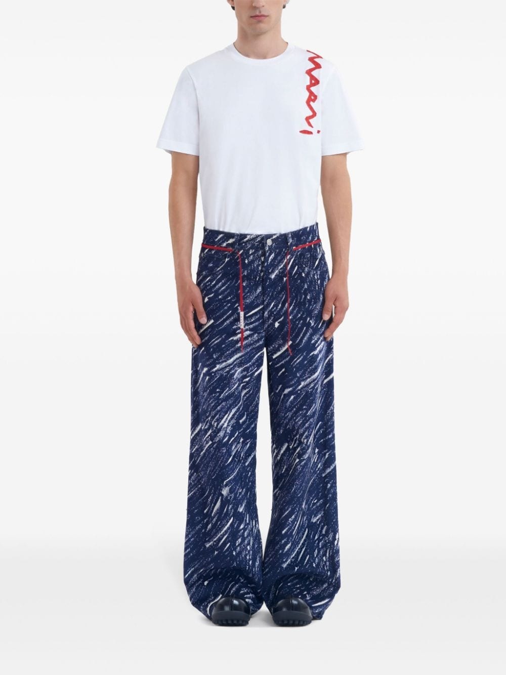 abstract-pattern print wide-leg jeans - 2