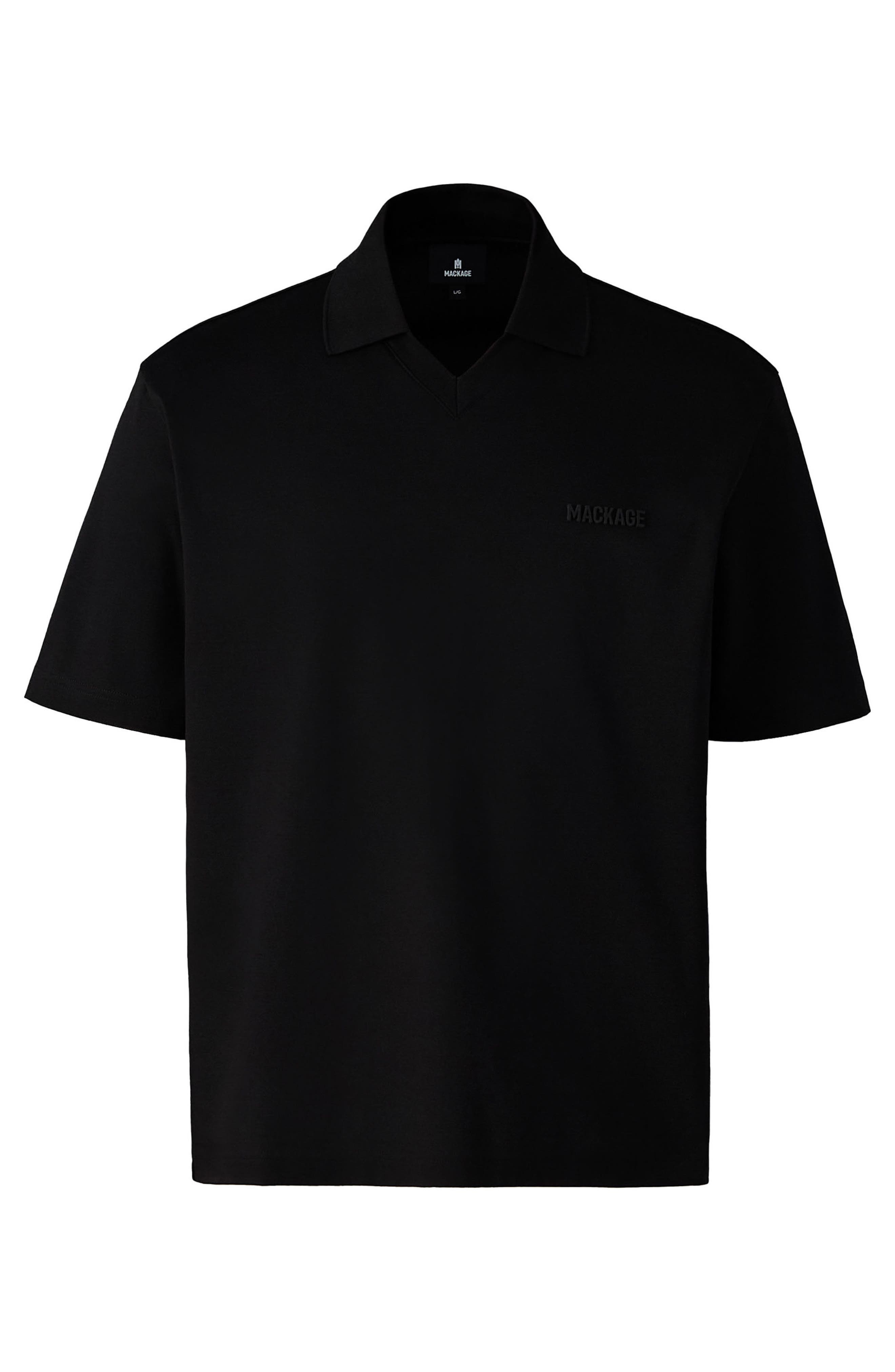 Mackage Marco Silicone Logo Organic Cotton Polo in Black at Nordstrom - 5