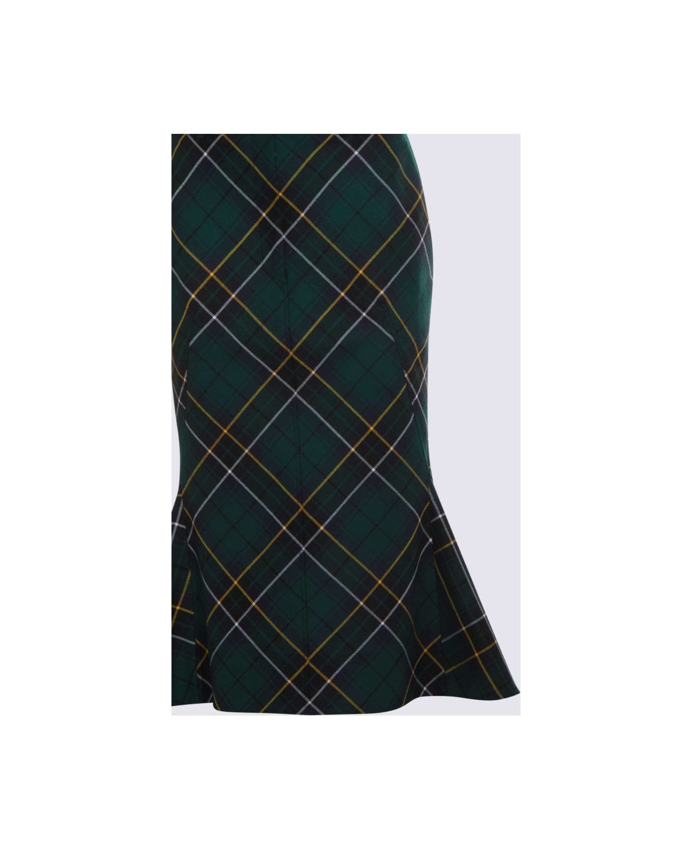 Navy Green And Yellow Wool Tartan Pencil Skirt - 3