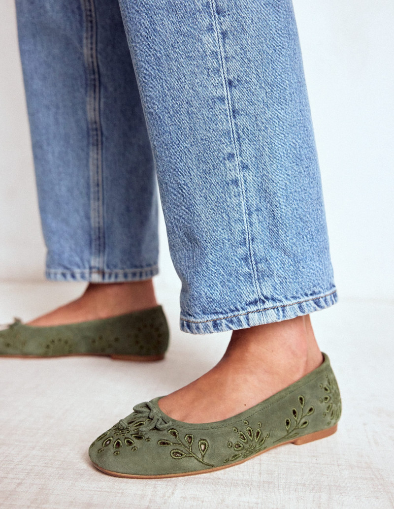 BODEN Cut Out Ballet Flats-Deep Olive outlook