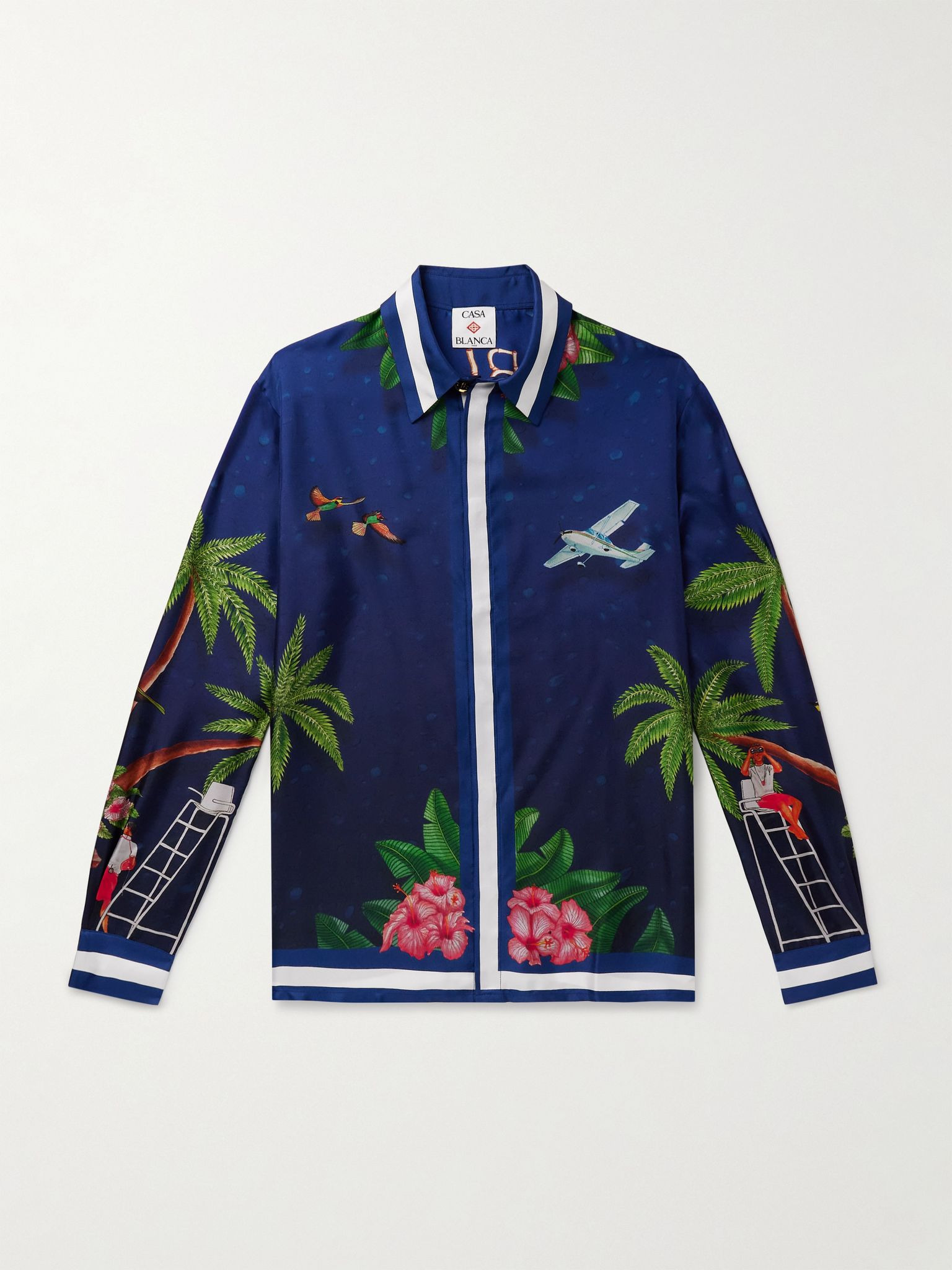 Casablanca Surf Club Printed Silk-Twill Shirt Navy - 1