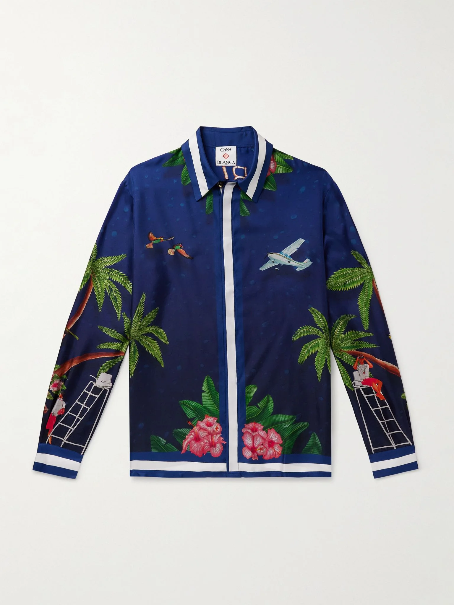 Casablanca Surf Club Printed Silk-Twill Shirt Navy - 1