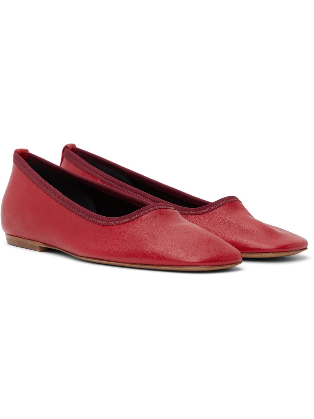 Red Leather Ballerina Flats - 4