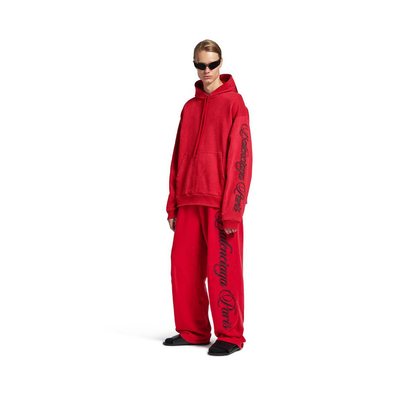 BALENCIAGA Men's Cursive Oversized Hoodie in Red/black outlook
